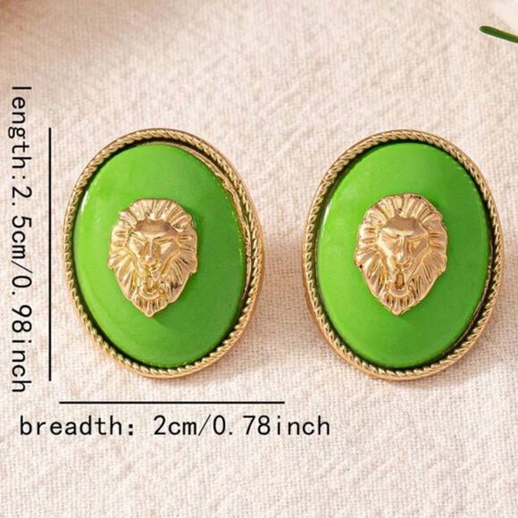 Green and Gold Lion Emblem Earrings - Picture 1 of 6